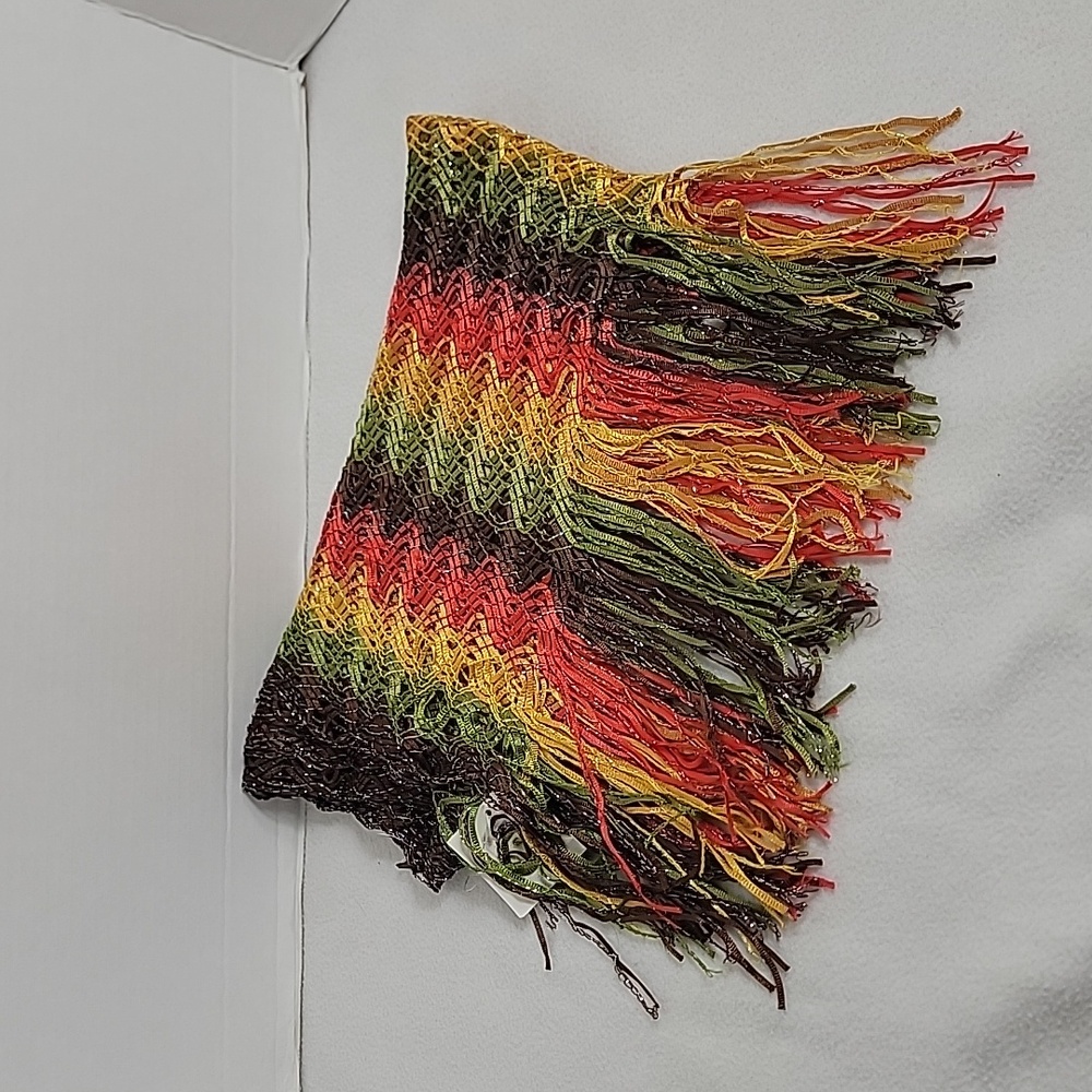 Just Jamie Brown Green Yellow Orange Silver W/ Fringe Scarf NWT